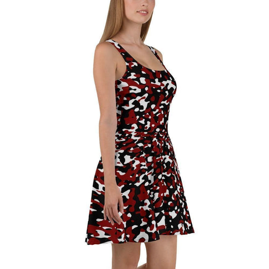 Schwarz Rot Weiß Camouflage Skater Kleid -- Schwarz Rot Weiß Camouflage Skater Kleid - XS Skater Kleid | JLR Design