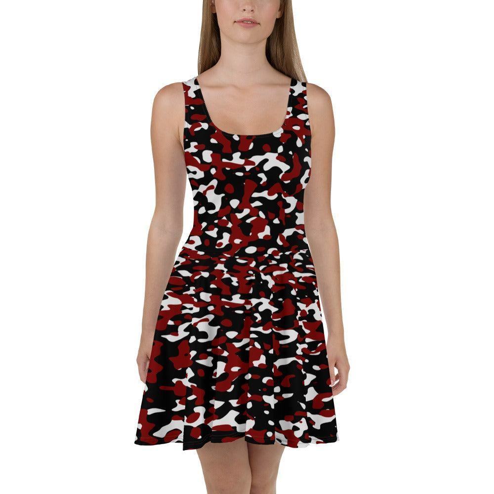 Schwarz Rot Weiß Camouflage Skater Kleid Skater Kleid 61.99 ausgestellt, ausgestellter, camo, camouflage, Dame, Damen, Elastan, Frau, Frauen, Freizeit, Glatter, Kleid, Mitte, mittellanger, Muster, Nähte, Overlock, Pattern, Polyester, Rock, rot, Saum, schmeichelhaft, schwarz, Skater, Sport, Stoff, trendy, Weiblich, weiß, wühlfühlend, Überdeck JLR Design