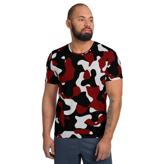 Schwarz Rot Weiß Camouflage Sport T-Shirt für Herren -- Schwarz Rot Weiß Camouflage Sport T-Shirt für Herren - XS Sport T-Shirt | JLR Design