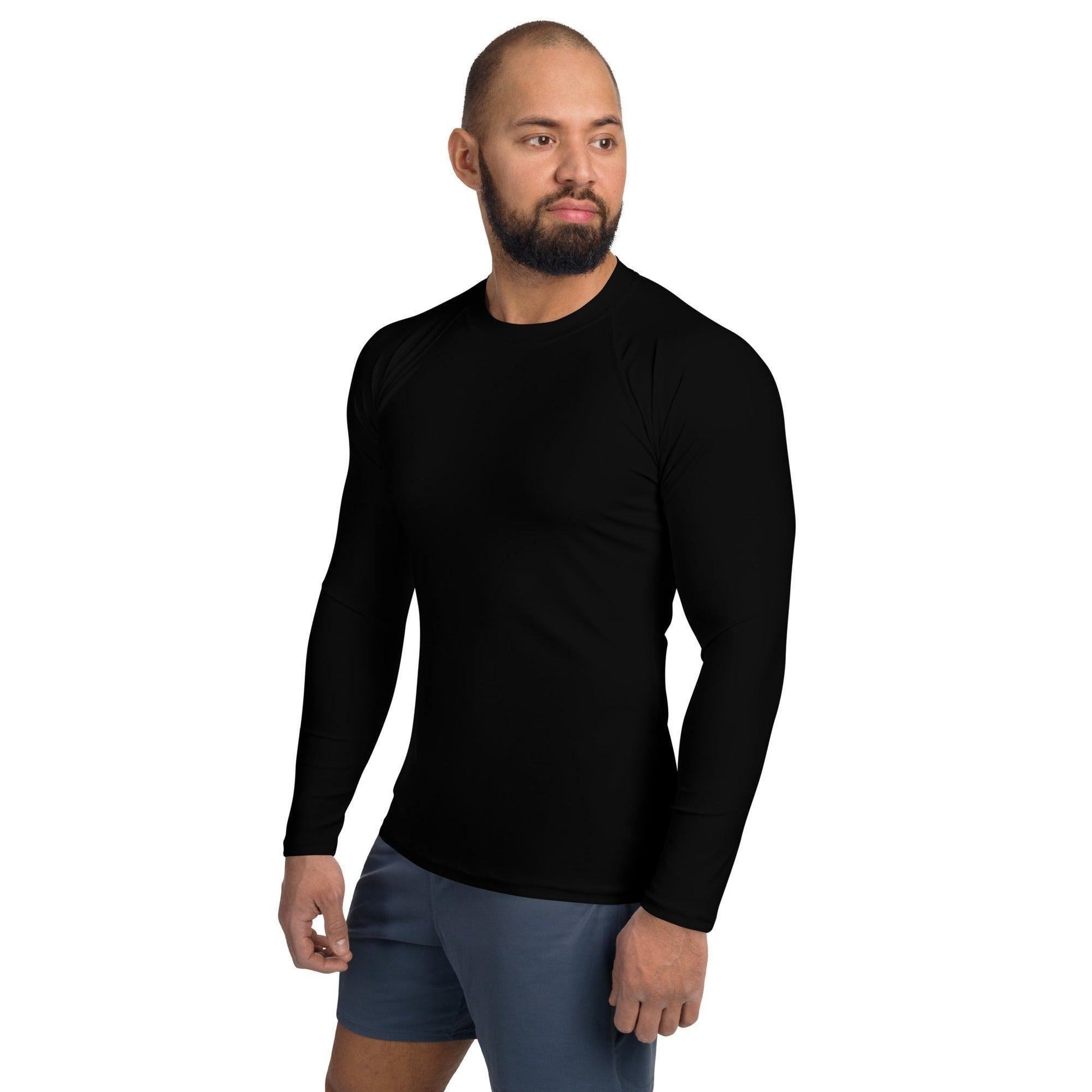 Schwarzer Herren Rash Guard Rash Guard 54.99 4-Wege, Atmungsaktiv, bequem, black, einfarbig, Elastan, Flachnaht, Guard, Hautschutz, Kompression, Langarmshirt, Männermode, Outdoor, Polyester, Rash, Sand, schwarz, Schwimmen, Sonnenschutz, Sportbekleidung, Strandmode, Stretchstoff, Surfen, trocknend, Wassersport, Wind JLR Design