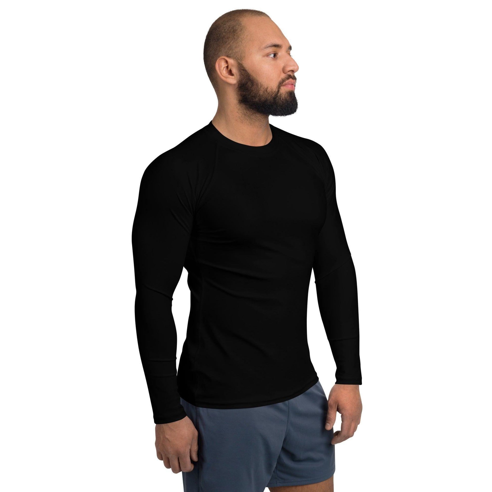 Schwarzer Herren Rash Guard Rash Guard 54.99 4-Wege, Atmungsaktiv, bequem, black, einfarbig, Elastan, Flachnaht, Guard, Hautschutz, Kompression, Langarmshirt, Männermode, Outdoor, Polyester, Rash, Sand, schwarz, Schwimmen, Sonnenschutz, Sportbekleidung, Strandmode, Stretchstoff, Surfen, trocknend, Wassersport, Wind JLR Design