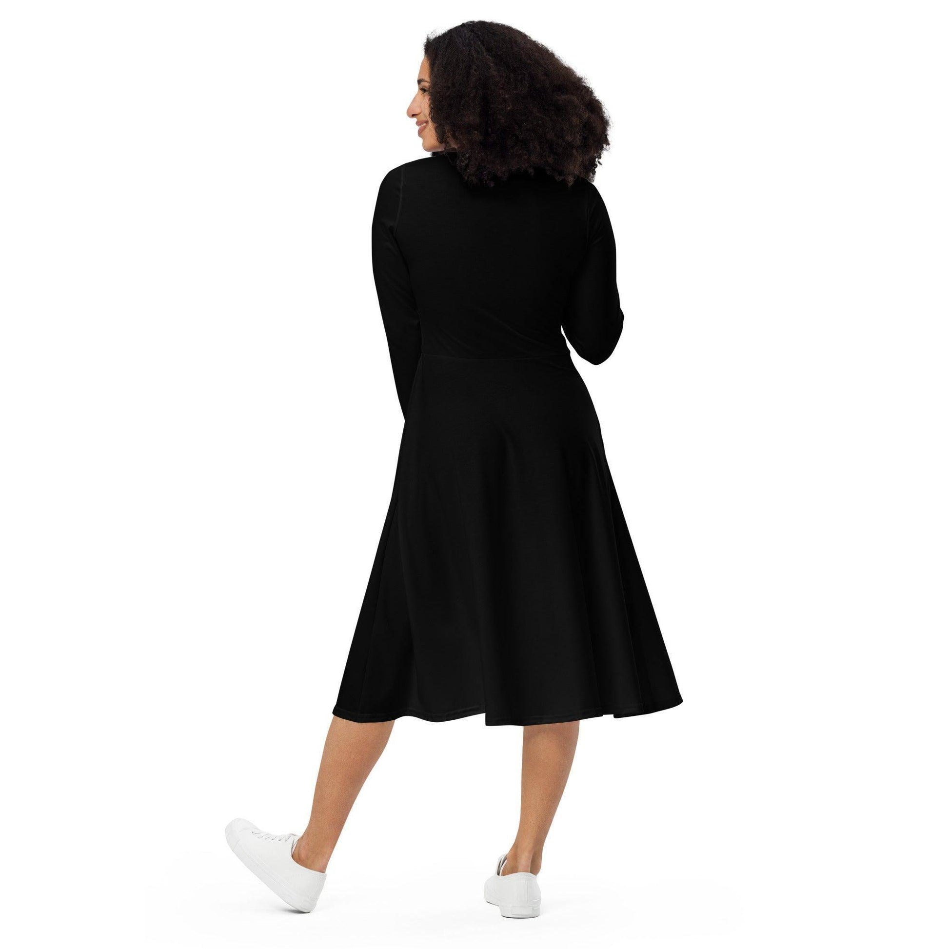 Schwarzes langärmliges Midikleid Midikleid 61.99 black, Boot-Ausschnitt, Damen, einfarbig, Elastan, eng anliegend, Frauen, Jersey, OEKOTEX100, Polyester, Premium, schwarz, Seitentaschen, Strickstoff, Taille, Unterteil JLR Design