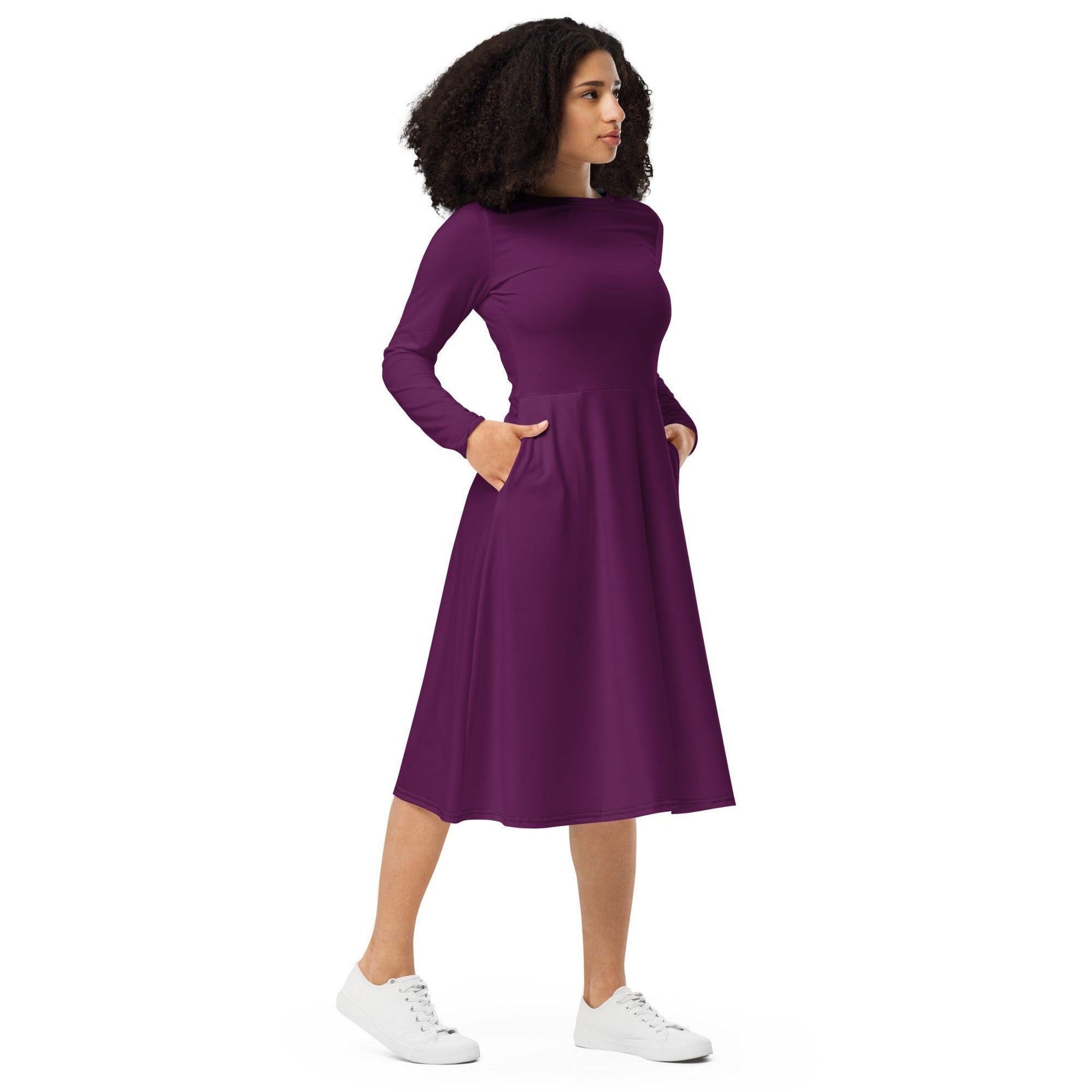 Tyrian Purple langärmliges Midikleid Midikleid 61.99 Boot-Ausschnitt, Damen, einfarbig, Elastan, eng anliegend, Frauen, Jersey, lila, OEKOTEX100, Polyester, Premium, purple, Seitentaschen, Strickstoff, Taille, tyrian, Unterteil JLR Design