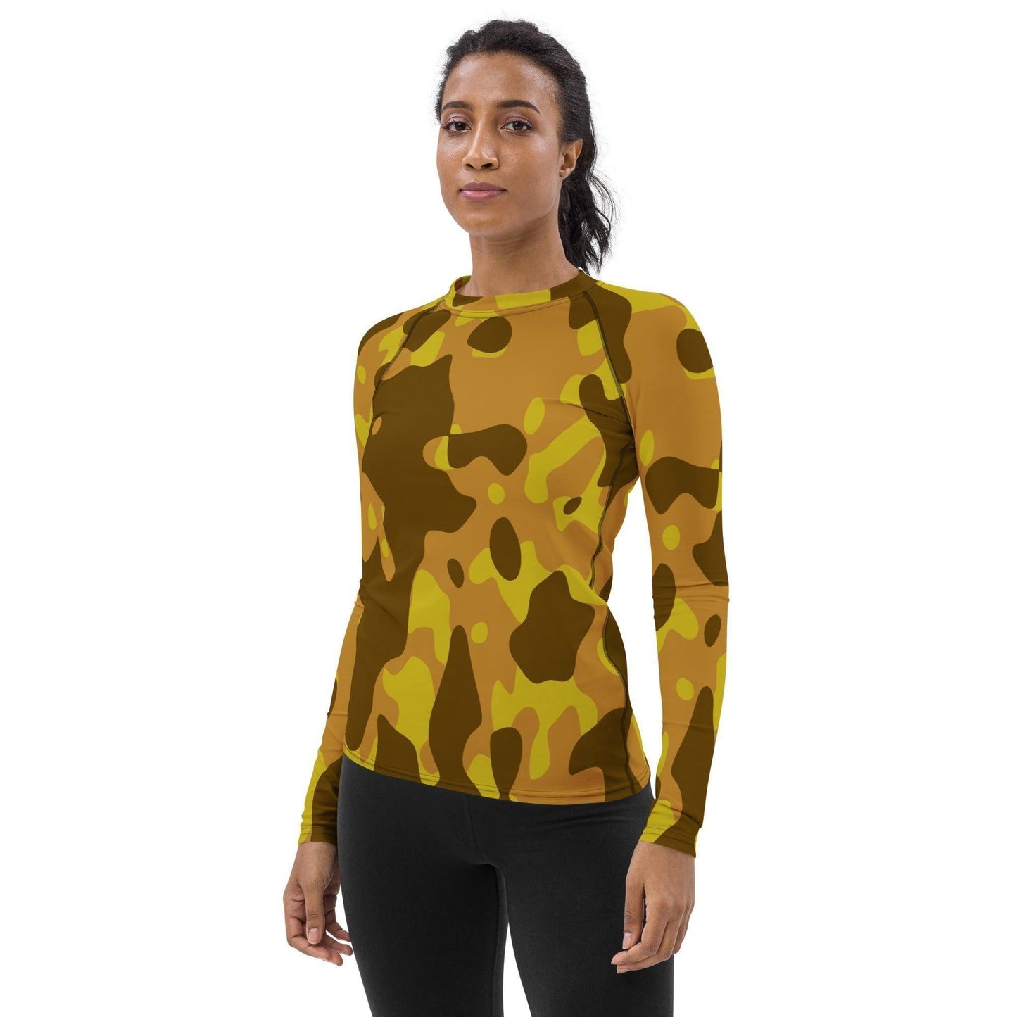 Yellow Camouflage Damen Rash Guard Rash Guard 59.99 4-Wege, Atmungsaktiv, bequem, Camo, Camouflage, Design, Elastan, Fashion, Flachnaht, Gelb, Guard, Hautschutz, Kompression, Langarmshirt, Mode, Männermode, Outdoor, Pattern, Polyester, Rash, Sand, Schwimmen, Sonnenschutz, Sportbekleidung, Strandmode, Stretchstoff, Style, Surfen, Tarnmuster, trocknend, Wassersport, Wind, Yellow JLR Design