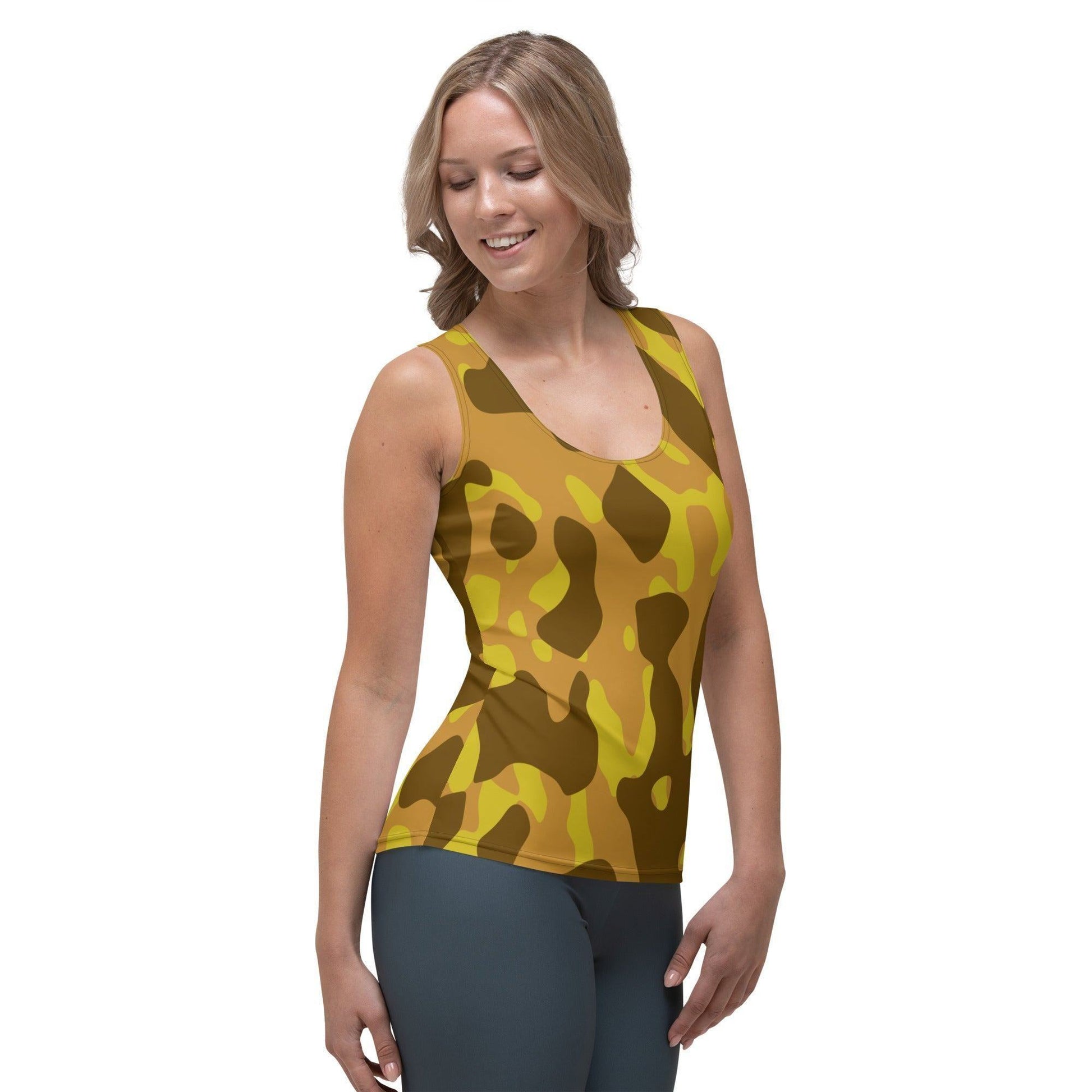 Yellow Camouflage Damen Tank Top Tank Top 44.99 aktiv, angenehmes, atmungsaktiv, Ausschnitt, betont, Bewegungsfreiheit, breite, Camo, Camouflage, Damen, Elastan, enganliegend, Farben, Fashion, Figur, Fitness, Frauen, gelb, Gym, Look, Mikrofasergarn, Mode, Muscle, Musthave, Outfit, Pattern, Polyester, Sommer, Style, Tank, Tarnmuster, Top, Tragegefühl, Training, Träger, verschiedene, yellow JLR Design