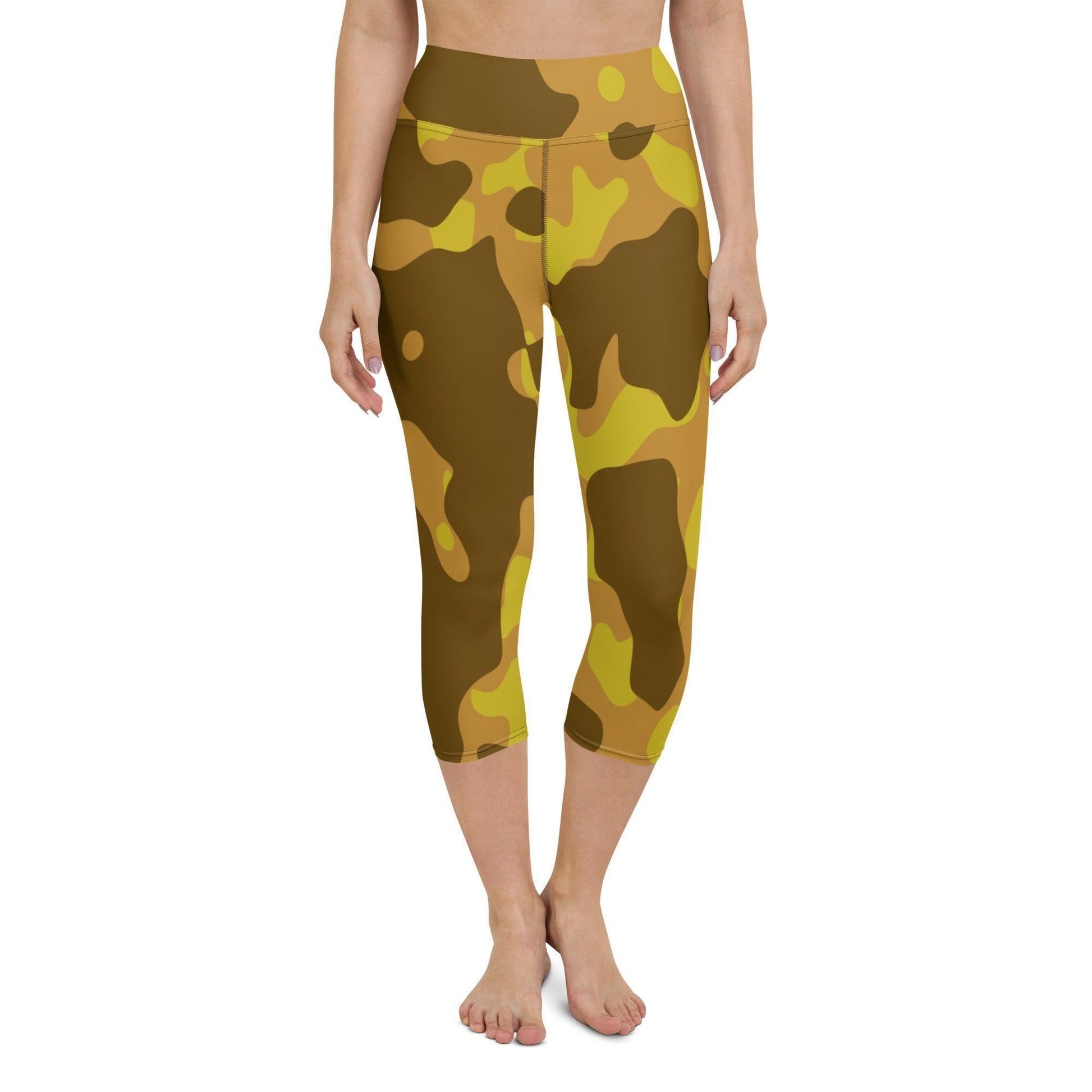 Yellow Camouflage Damen Yoga Capri Leggings Yoga Capri Leggings JLR Design