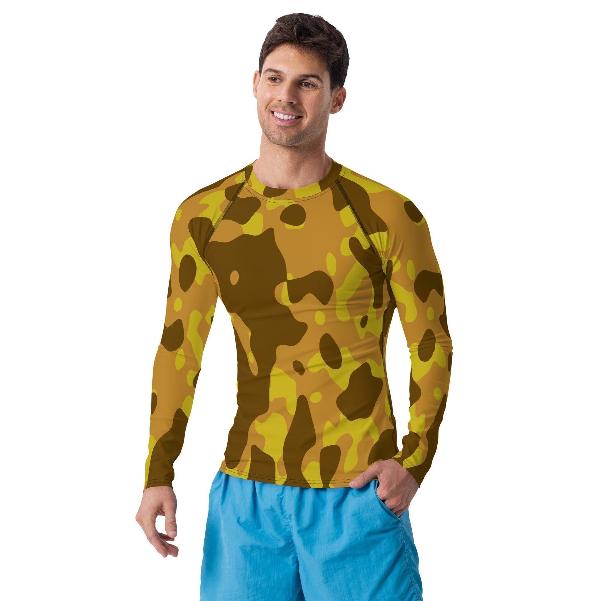 Yellow Camouflage Herren Rash Guard Rash Guard 59.99 4-Wege, Atmungsaktiv, bequem, Camo, Camouflage, Design, Elastan, Fashion, Flachnaht, Gelb, Guard, Hautschutz, Kompression, Langarmshirt, Mode, Männermode, Outdoor, Pattern, Polyester, Rash, Sand, Schwimmen, Sonnenschutz, Sportbekleidung, Strandmode, Stretchstoff, Style, Surfen, Tarnmuster, trocknend, Wassersport, Wind, Yellow JLR Design