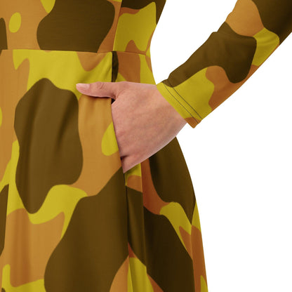 Yellow Camouflage langärmliges Midikleid Midikleid JLR Design